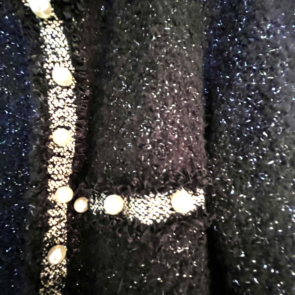 🎀HOST PICK🎀 Stunning WHBM JACKET knit Black Medium pearls silver 🎀 - Picture 4 of 10